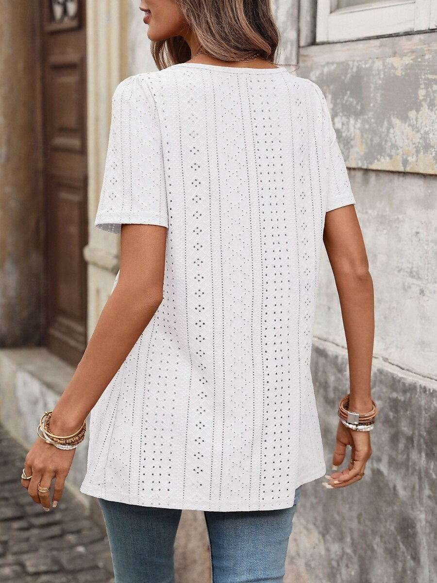 Per donna Camicia Camicia traforata Top traforato Blusa Bottoni Semplice Vintage Elegante Classico Manica Corta Collo quadrato Top Regolari Casuale Quotidiano Spiaggia Nero Bianco Rosa Azzurro cielo del 2026 a $26.99 –P4