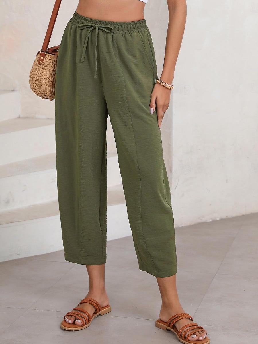 Mujer Chinos Corte Recto Vacaciones Moda Ropa de calle Hasta el Tobillo Alta cintura Plano Bolsillo Cintura elástica Confortable Comodidad Suave Elástico Diario Exterior Calle Ejército verde Azul 2026 - $22.99 –P1