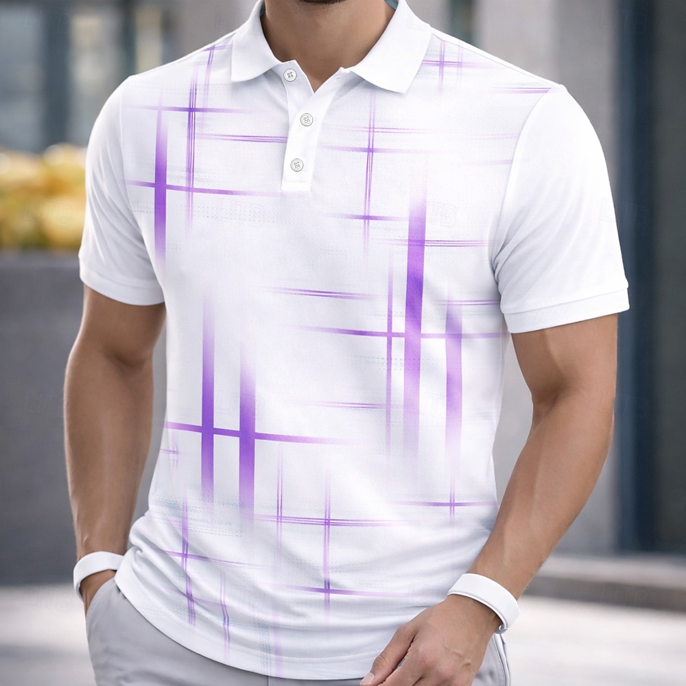 Homens Geométrico Linha Camisas Polo Manga Curta Camisas polo Camisas de colarinho Casual Roupa Esportiva Botões Primavera Verão Azul Preto Amarelo de 2026 por $22.99 –P3