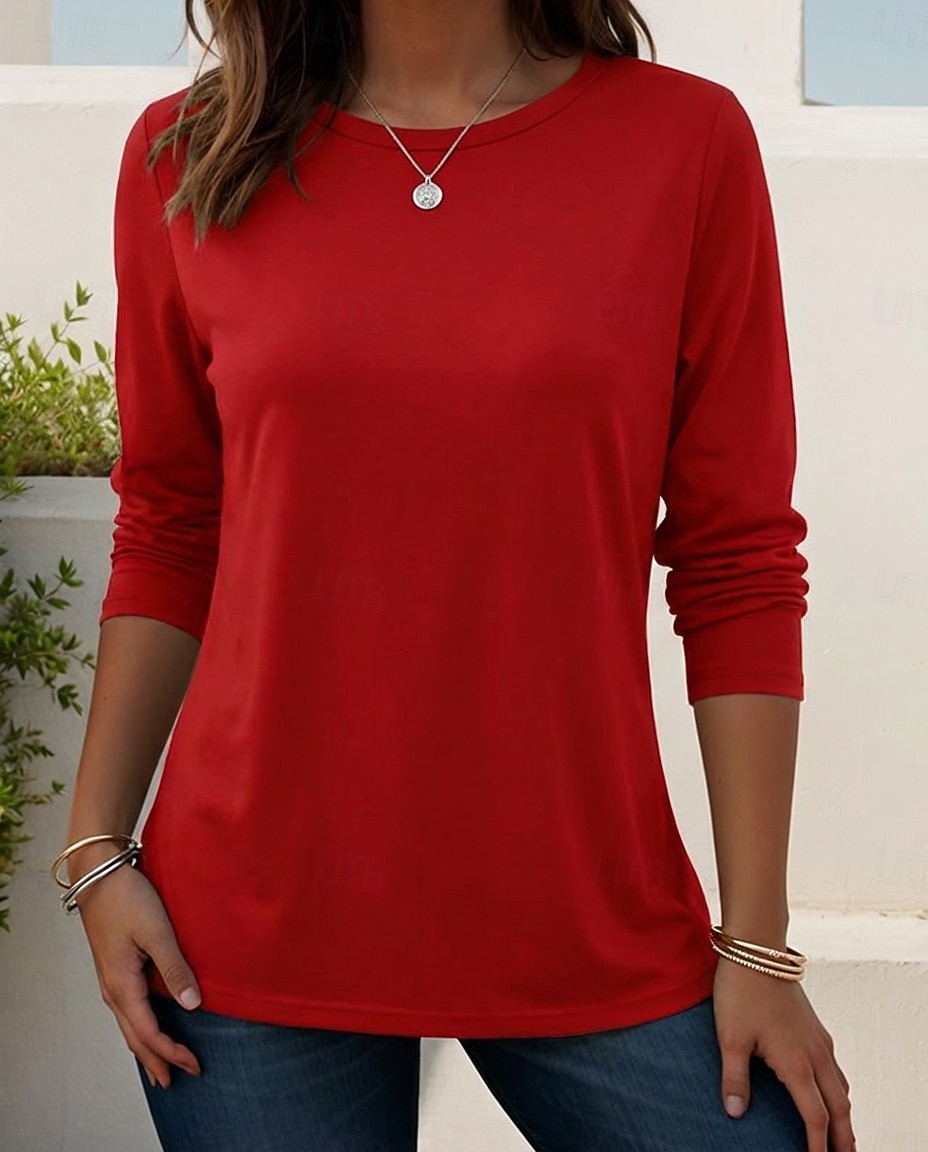 Per donna Maglietta Blusa Tinta unica Semplice Elegante Classico Manica Lunga Girocollo Top lunghi Quotidiano Uscire Abbigliamento mare Blu Nero Bianco Giallo Rosa Primavera Autunno del 2026 a $22.99 –P7
