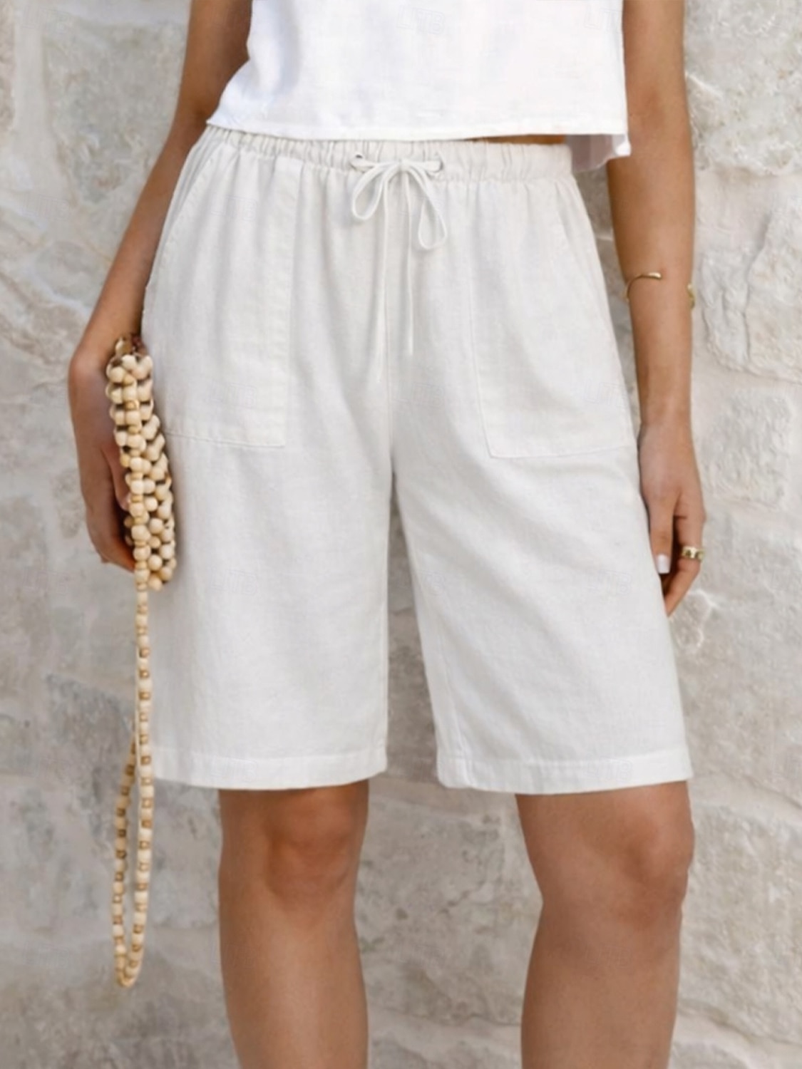 Per donna Pantaloni capri Shorts Shorts di Lino Pantaloncini Estivi Vacanza Moda Essenziale Lunghezza al ginocchio Vita media Semplice Coulisse Tasca Elastico in vita Leggero Traspirante Inelastico del 2026 a $19.99 –P2