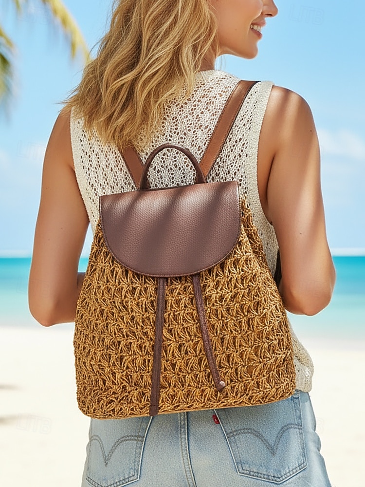 Coastal Woven Straw Backpack | Resort Travel Bag Women main image 2