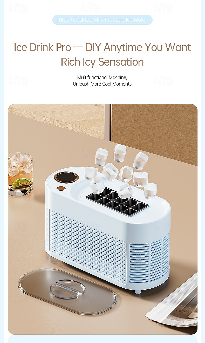 Миниатюрный портативный льдогенератор, настольный, быстрое приготовление льда за 10-15 минут, 8 твердых кубиков льда за цикл, компактный, небольшой, быстродействующий льдогенератор для дома, офиса, 2026 - $115.99 –P10