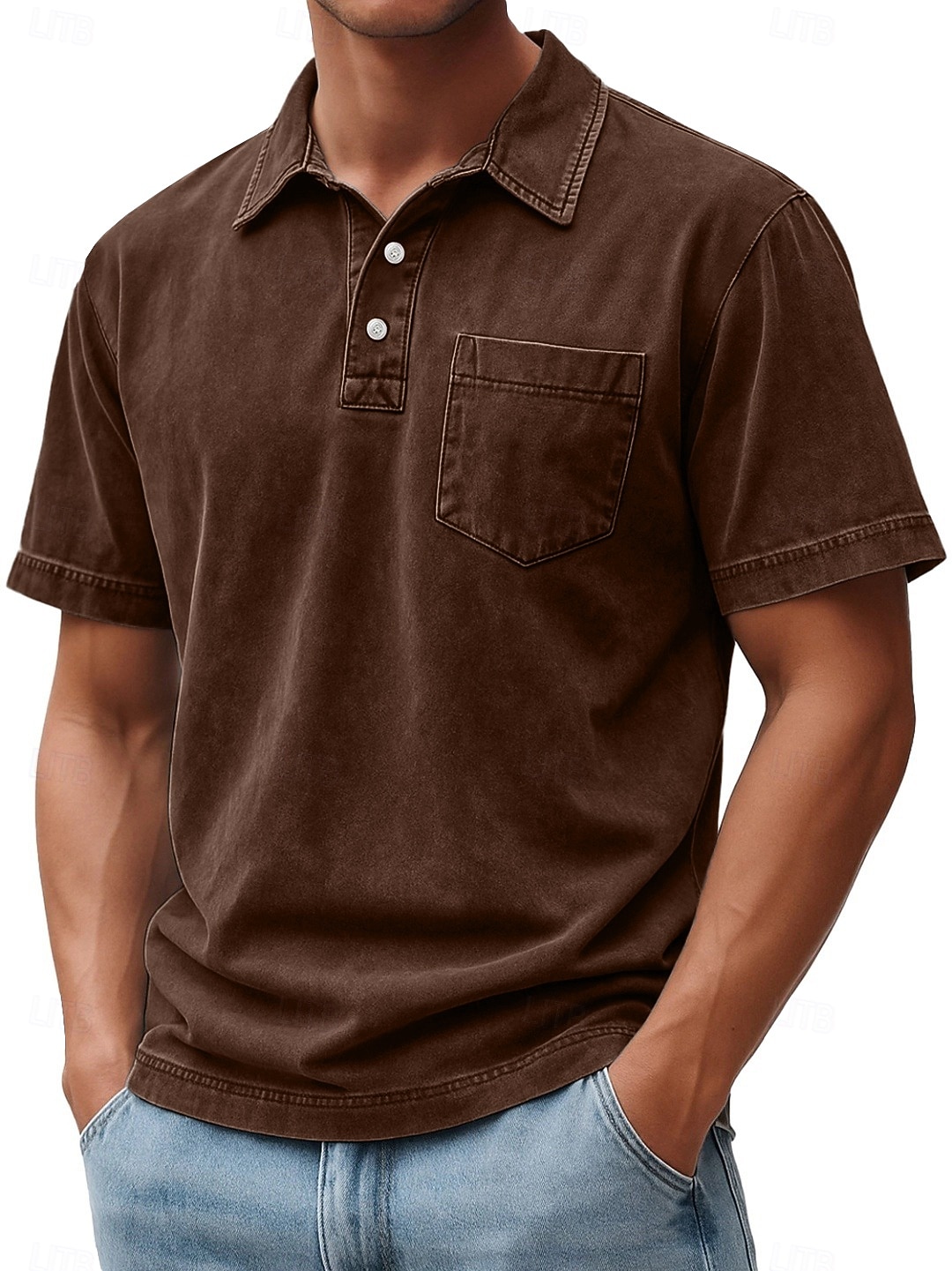 Homme Polo Chemise 100% coton délavée à l'acide Occasionnel Fête Revers Manche Courte Mode Basique Uni Vintage Affligé Été Printemps Toutes saisons Coupe régulière Marron foncé Noir Vert Claire Rose de 2026 ? $31.99 –P8