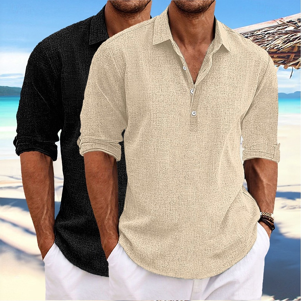 Férfi Ing Vászon ing Nyári póló Strandruházat Sima Hétköznapi Vakáció Zöld+Szürke Fehér + khaki Khaki + fekete Zöld+Khaki Hosszú ujj Térfogatcsökkenés Tavaszi nyár Nyár Ruházat 2026 - $37.99 –P7