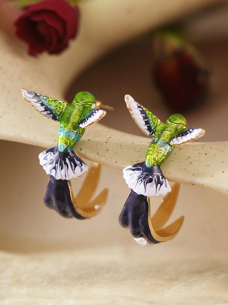 naisten kolibri-korvakorut, metalliseosmateriaali, boho-tyyli, värikäs emalikuvio, kevyet ja ainutlaatuiset, täydelliset lomalle, matkoille ja rentoon arkikäyttöön 2026 - $7.99 –P7