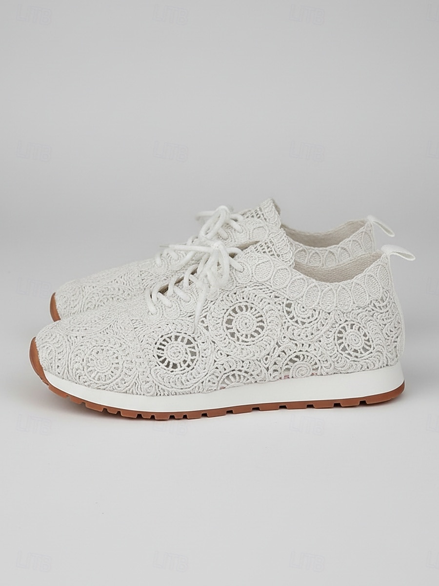 Tênis feminino branco de malha com cadarço – calçado leve, respirável e confortável para caminhadas, ideal para férias em resorts, viagens à praia e uso diário. de 2026 por $34.99 –P1