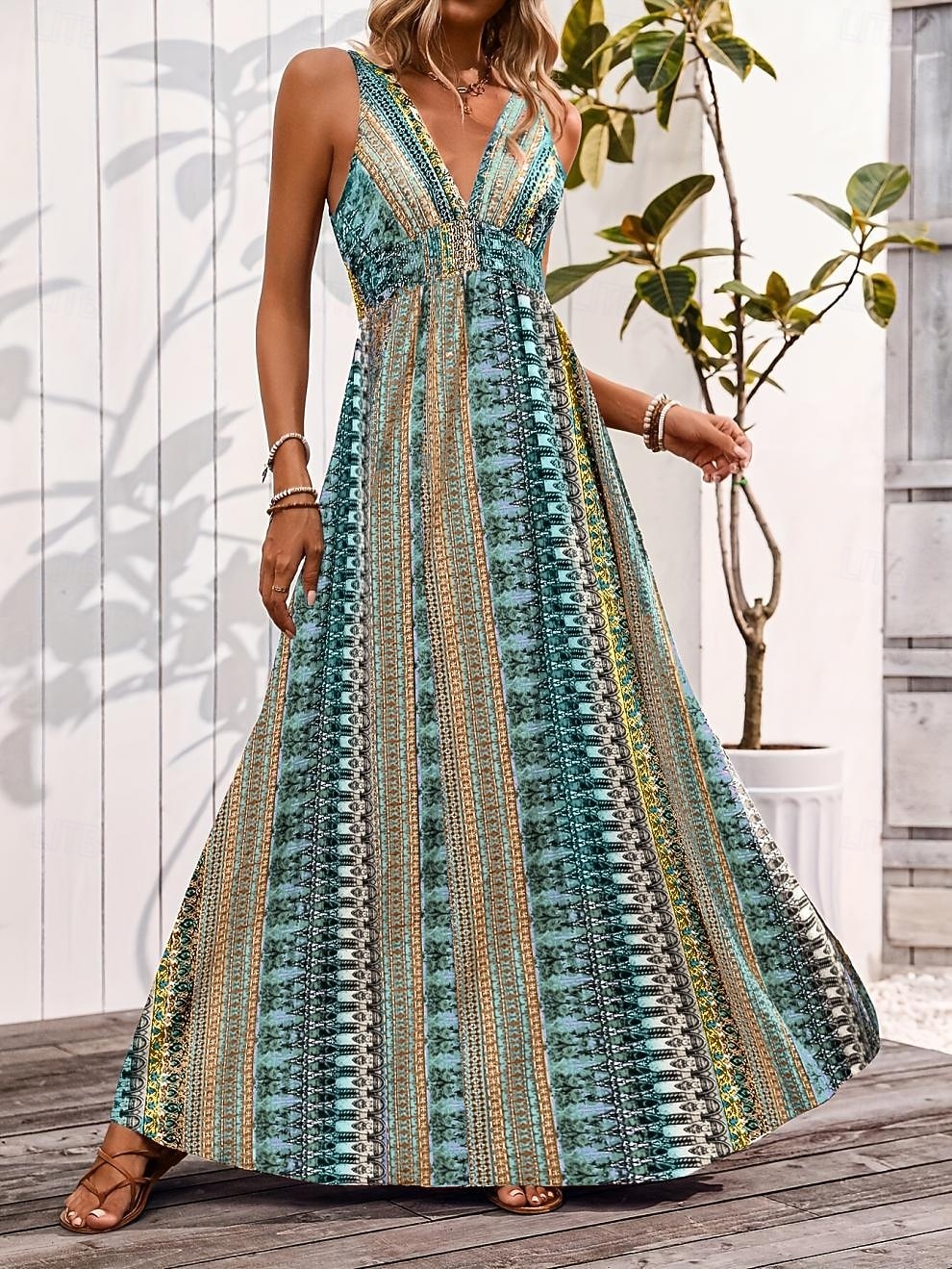 Stile Boho Retrò Vintage Boho Lunghezza lunga Vestito Senza maniche Stile Boho Scollo a V Costume Per donna Mascherata Festival Musicale Festa a tema retrò Adulti Vestito Estate del 2026 a $36.99 –P15