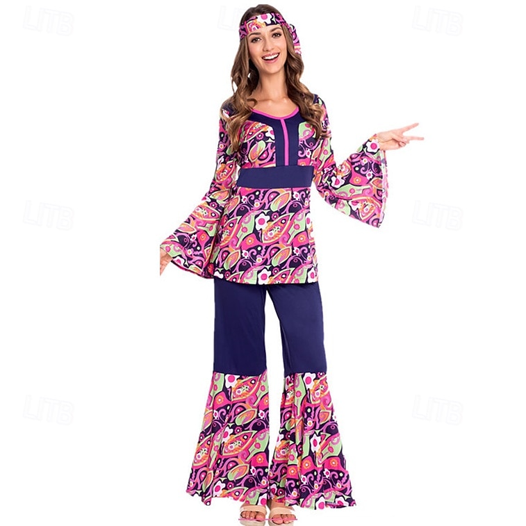 Conjunto Retro Antiguo Años 70 Blusa / Falda Pantalones Larga Floral Psicodélico Disfraz Mujer Víspera de Todos los Santos Carnaval Festival de Música Fiesta temática retro Adulto Blusas Pantalones 2026 - $56.99 –P2