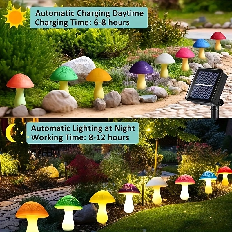 8-in-1 Outdoor Solar Waterproof Crackle Mushroom Stake Lights, Decorative LED Lamps for Garden, Yard, Flower Bed, Pathway, Lawn, Patio, Villa, Farm – Summer Landscape Lighting 2026 - $26.99 –P6