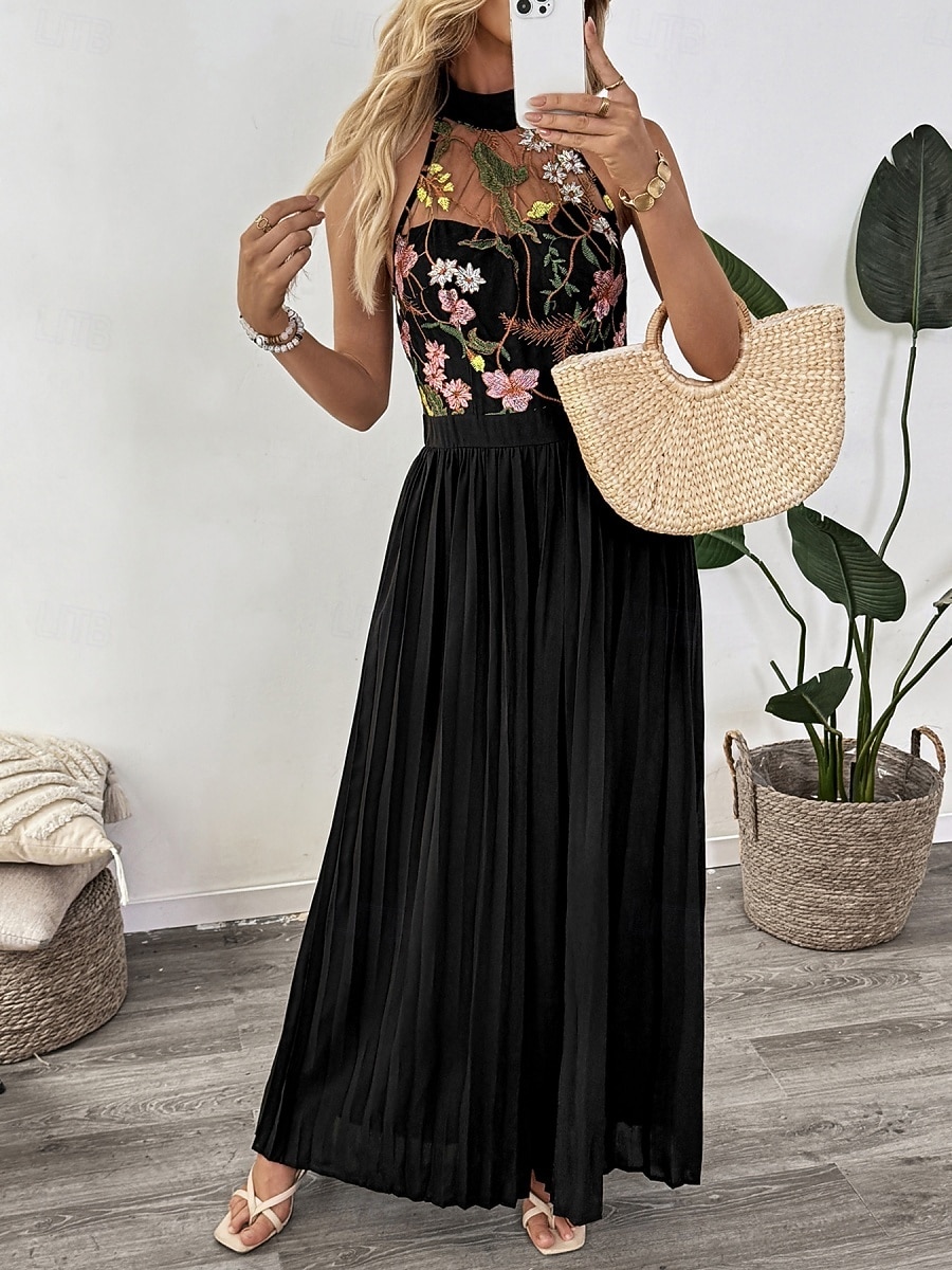 Per donna Normale Tuta Elegante Floreale Senza Maniche Gamba larga All'americana Pizzo Patchwork Feste Streetwear Vestibilità regolare Nero Estate del 2026 a $55.99 –P3