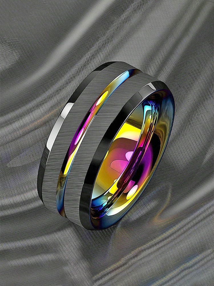 anello multicolore in acciaio inossidabile da uomo: disponibile in diverse misure, design elegante, perfetto per matrimoni, feste e abbigliamento casual per le vacanze del 2026 a $9.99 –P7