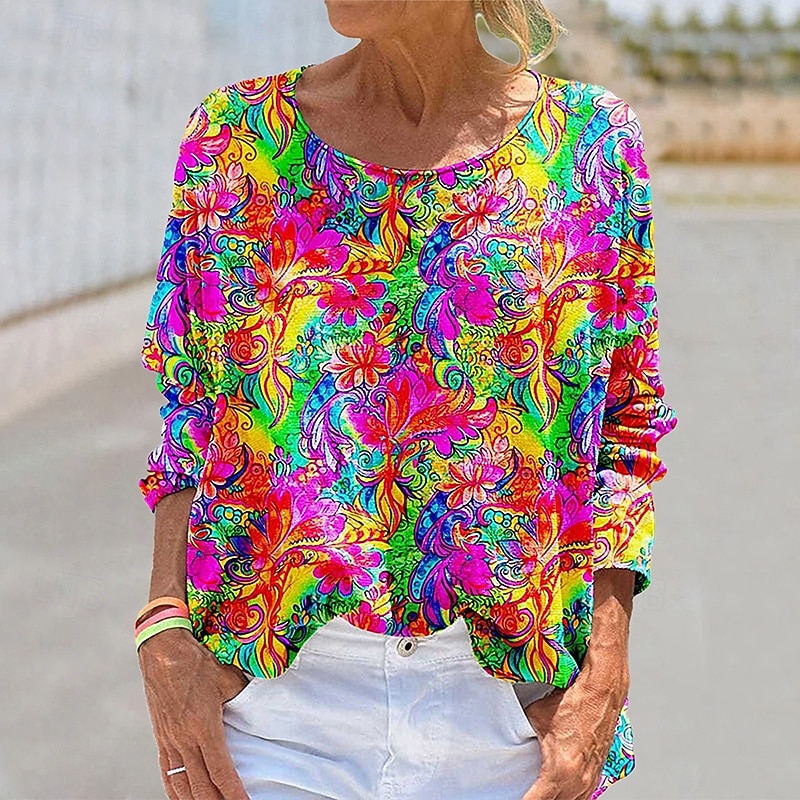 Per donna Camicia Boho Blusa Patchwork Stampato Grafico Vintage Elegante Classico Manica Lunga Girocollo Top Regolari Quotidiano Ferie Uscire Rosa Vino Blu marino Cachi Rosa Primavera Autunno del 2026 a $17.49 –P4