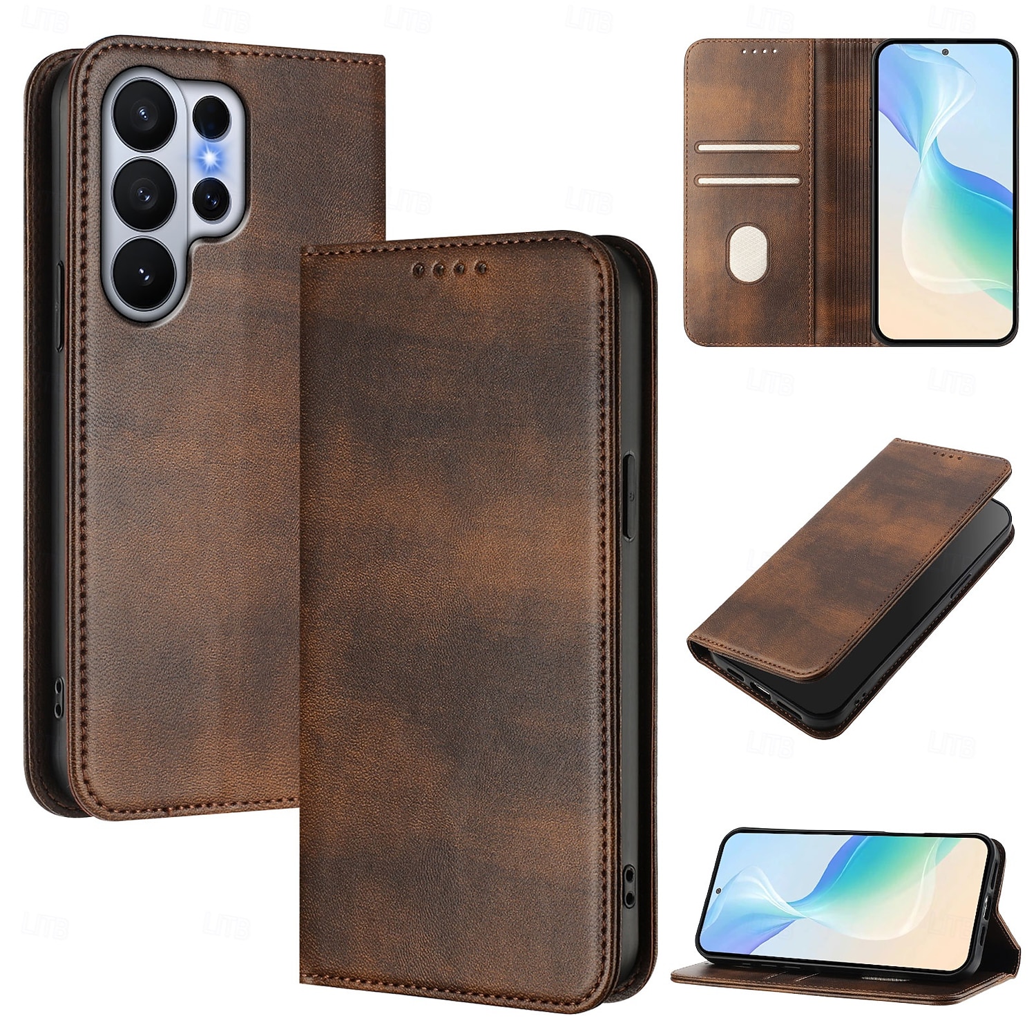 telefone Capinha Para Samsung Galaxy S26 S26 Ultra Plus Capa para Cartão Wallet Com Suporte Suporte para carregamento sem fio Slot para cartão Retro TPU Couro PU de 2026 por $15.99 –P1