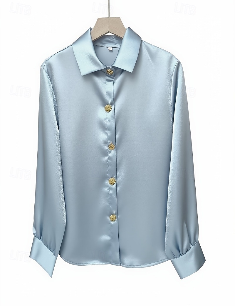 Women's Shirt Button Down Shirt Casual Shirt Buttons Plain Stylish Classic Modern Long Sleeve Shirt Collar Regular Tops Daily Holiday Going out Wine Fuchsia Light Blue Summer Spring 2026 - $24.99 –P2