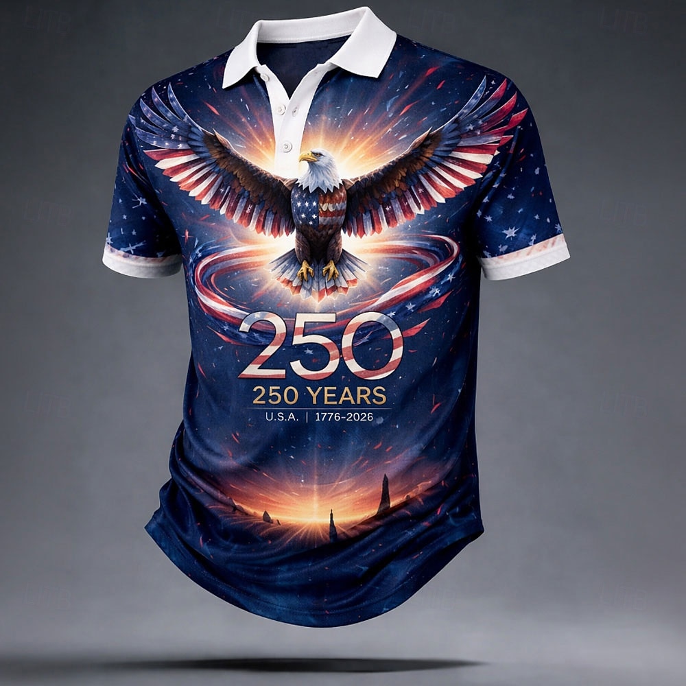 4th of July 2026 250th Men's American US Flag Polo Shirts Short Sleeve Polo Shirts Lapel Casual Athleisure Daily Wear Festival Outfit 3D Print Buttons Summer Spring Blue Red Gray 2026 - $21.99 –P4
