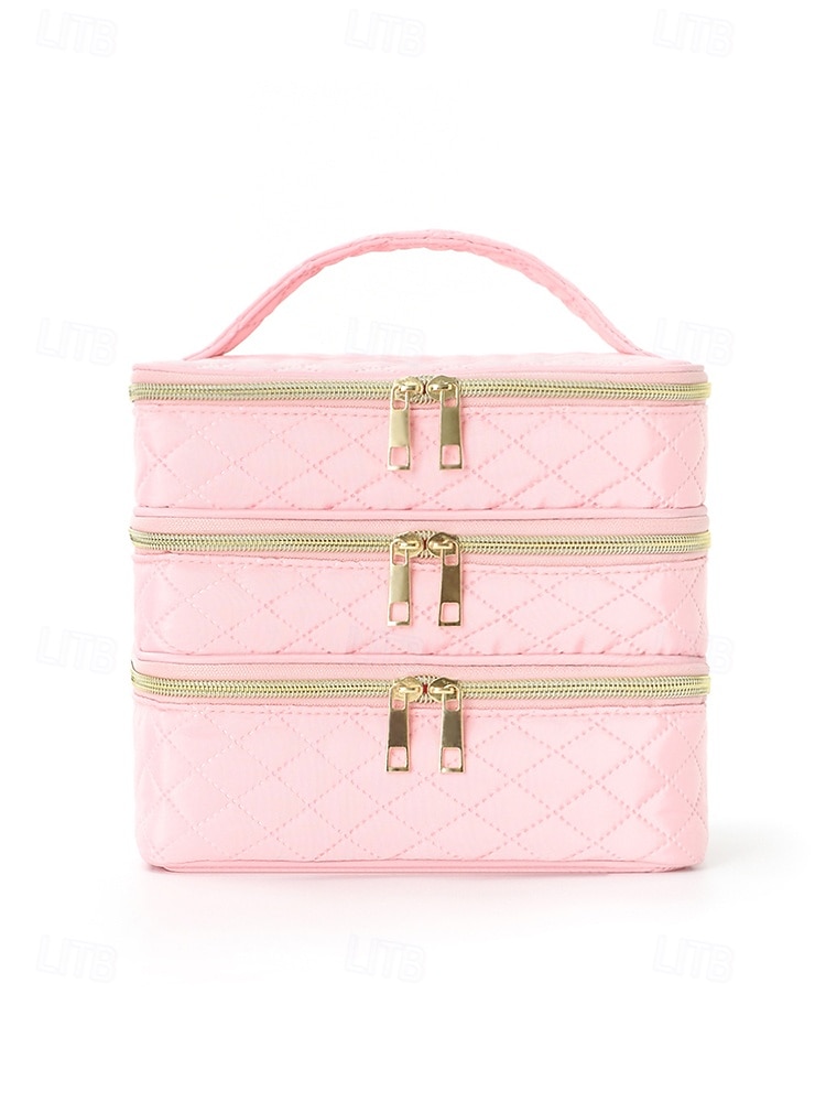 Women's Quilted Polyester Makeup Organizer, Multi-Color, Large Capacity with Multiple Compartments, Ideal for Daily Use, Vacation and Travel 2026 - $18.99 –P9
