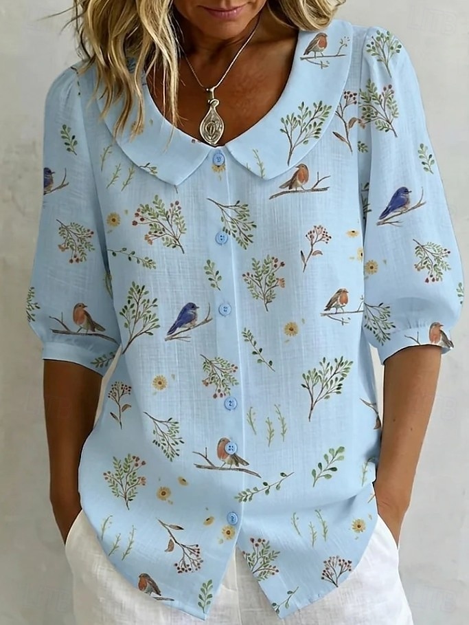 Per donna Camicia Floreale Grafico Vintage Elegante Collare Peter Pan Top lunghi Quotidiano Ferie Uscire Blu Bianco Giallo Estate Primavera del 2026 a $32.99 –P3