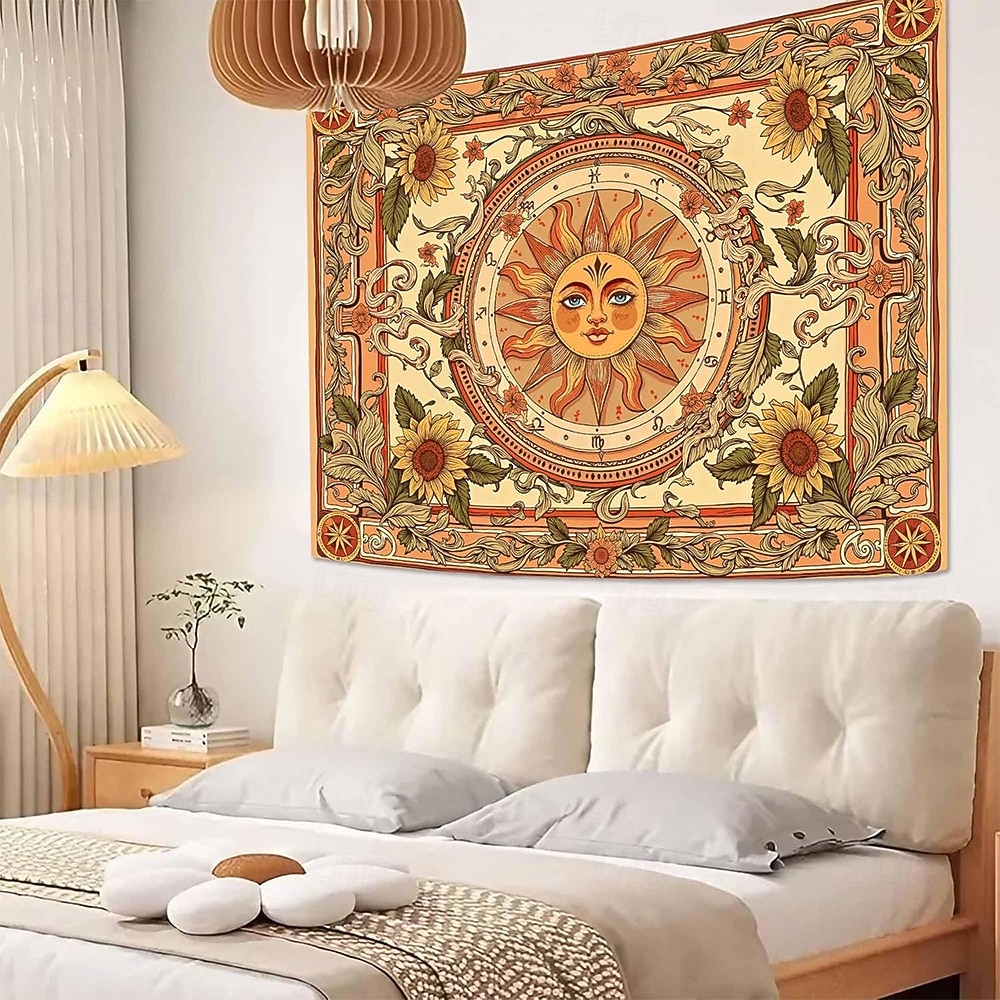 Винтажный гобелен с изображением небесного солнца, подсолнуха, знаков зодиака, астрологии, гороскопа, изысканное цветочное панно, эстетичный декор комнаты, спальни, гостиной. 2026 - $20.99 –P2