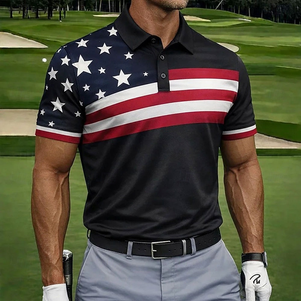 4. Juli 2026 250. Herren Amerikanische US-Flagge Golf Sport-Poloshirts Kurzarm Polo-Shirts Hemden mit Kragen Lässig Athleisure Knöpfe Frühling & Sommer Blau Weiß Rote 2026 - $22.99 –P4