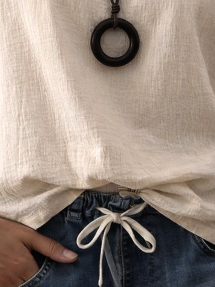 Per donna Finto cotone e lino Semplice Moda Elegante Classico Senza Maniche Manica Corta Girocollo Top Regolari Quotidiano Uscire Weekend Blu Nero Bianco Giallo Rosa Estate Primavera del 2026 a $34.99 –P4