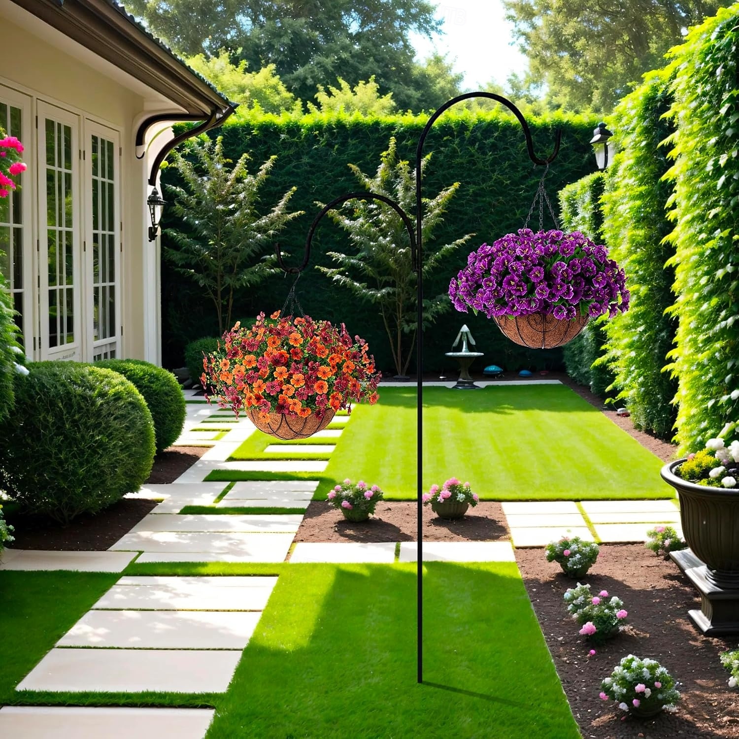 kunstige utendørsblomster med hengende kurv, hengende plantersblomster til vårsommer veranda hage uteplass hjemmedekor 2026 - $31.99 –P5