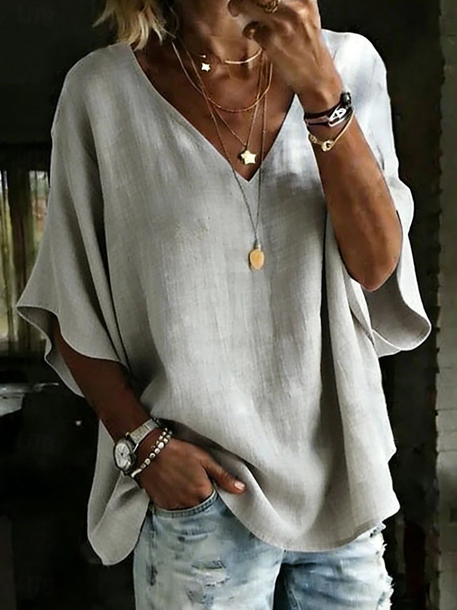 Per donna Blusa Tinta unica Quotidiano Elegante Essenziale Mezza Manica Scollo a V Top Regolari Quotidiano Blu Bianco Rosa Arancione Verde Estate Primavera del 2026 a $29.99 –P2