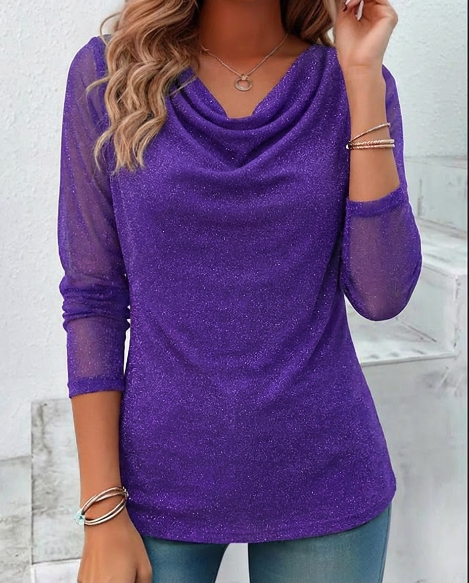 Femmes Haut d'épissage en dentelle Chemisier Élégant Mode manche longue Col Bénitier Hauts Réguliers Quotidien Tenue de soirée Sortir Bleu Noir Jaune Rouge Violet Printemps Automne de 2026 ? $27.99 –P1