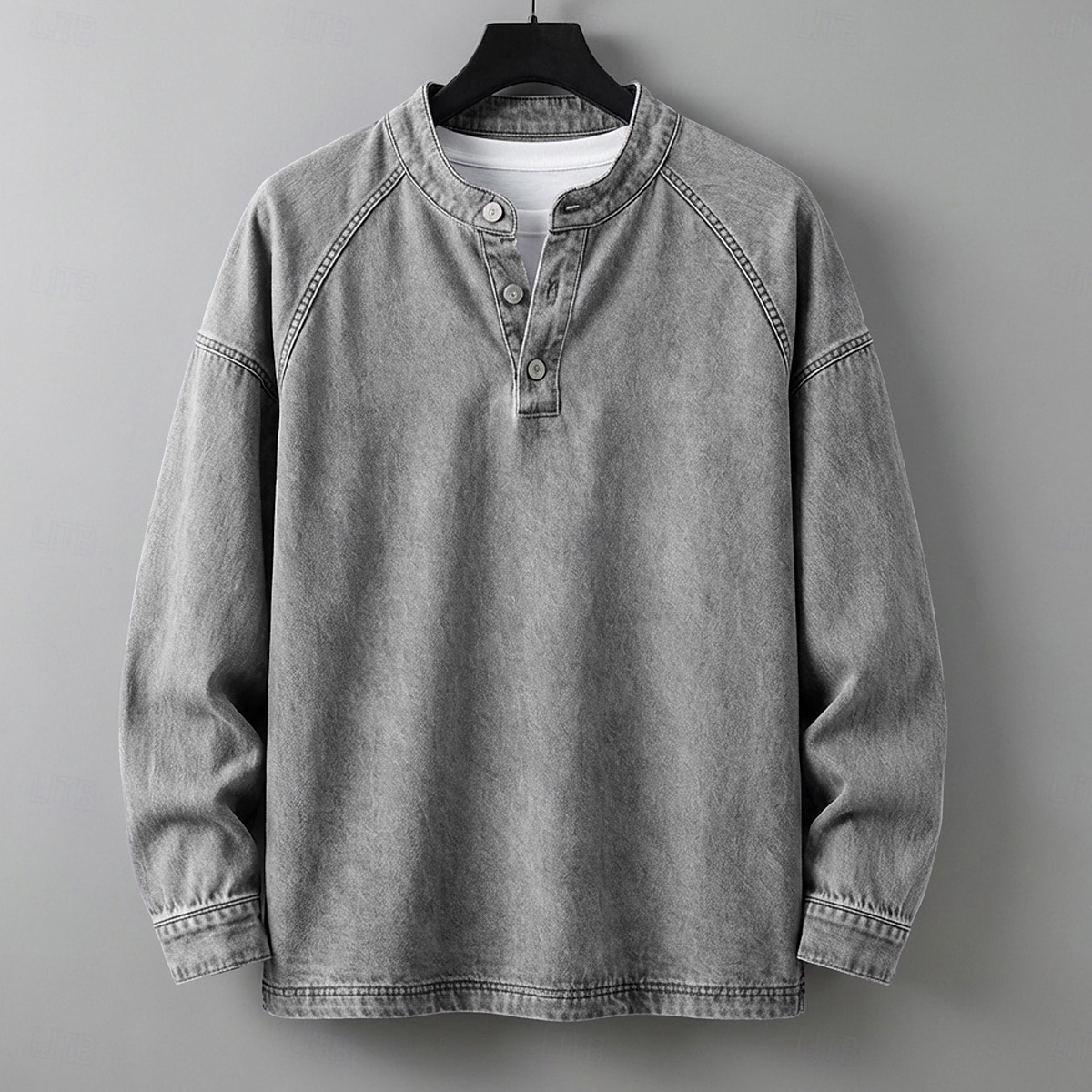 SoftFade™ Pánské tričko Henley košile 100% bavlna acid wash tričko tričko top dlouhý rukáv jednobarevné solid vintage streetwear casual barvené faded washed stojáček Henley casual domů street jaro 2026 - $31.99 –P12
