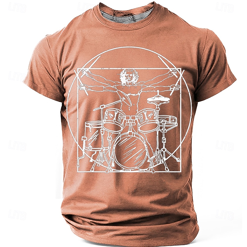 Men's Vitruvian Drummer Funny Drumming Parody T-Shirt Renaissance Art Mashup Percussionist Gift Rock Band Music Lover Graphic Tee Casual Short Sleeve Designer Apparel S-5XL 2026 - $21.99 –P4