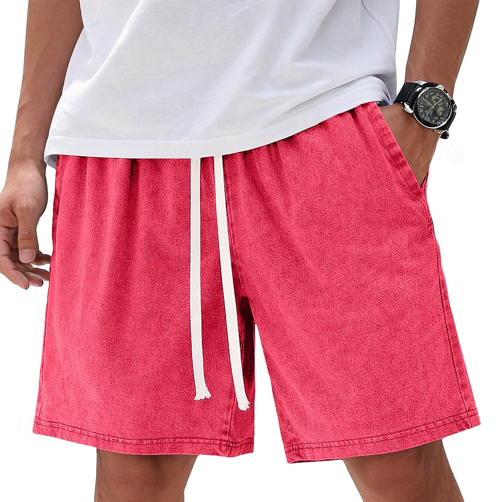 SoftFade™ Pánské šortky 100% bavlněné Casual šortky Kyselinově wash šortky Kapsa Elastický pas Praný Komfort Prodyšné Délka po kolena Casual Outdoor Pláž Dovolená Móda Námořnická modrá Červená 2026 - $21.99 –P2