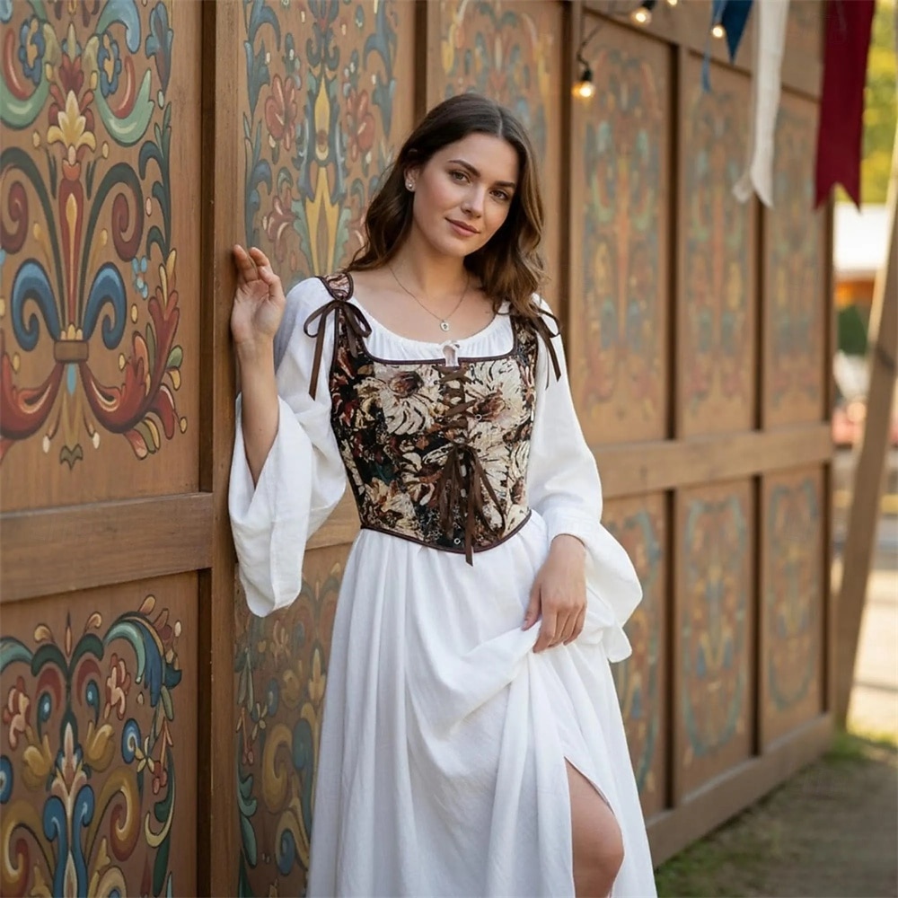 Kostymer i middelalderstil Renessanse Cottagecore Korsett Bodice Viking Bonde Blondér Blomstret Jacquardvevnad Kostyme Dame Keltisk fantasi Halloween Karneval Ytelse LARP Ren Faire Voksne Korsett 2026 - $29.99 –P6