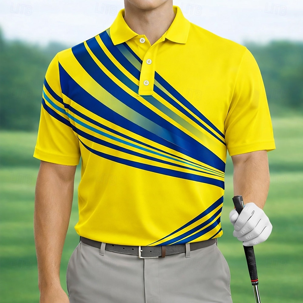 Men's Geometic Golf Sports Polo Shirts Short Sleeve Polo Shirts Collared Shirts Casual Athleisure Buttons Spring & Summer Blue White Yellow 2026 - $22.99 –P1