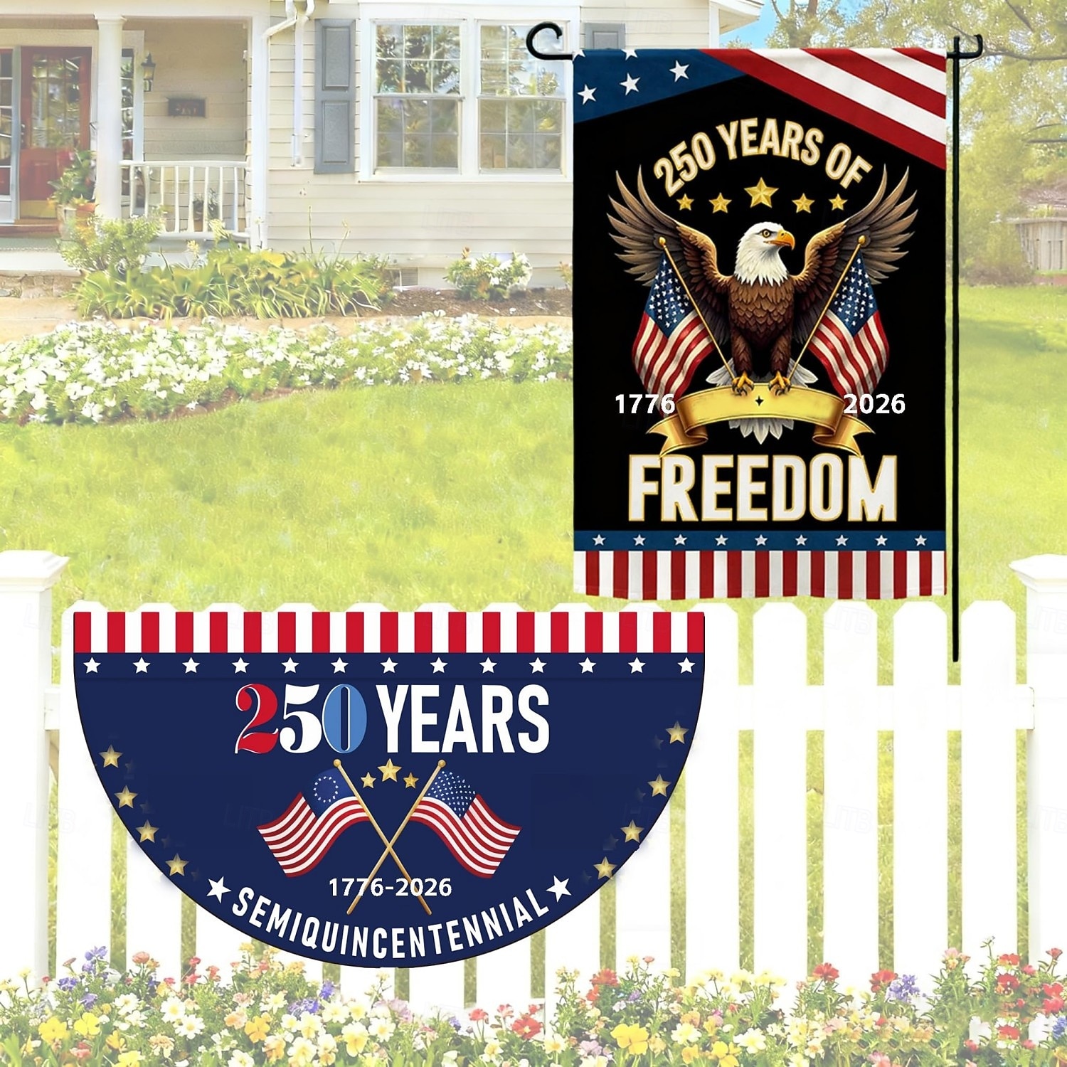 2 db 250. évfordulós amerikai kerti zászló &transzparens zászló, nem redőzött legyezőzászló, kétoldalas hazafias sas mintázat amerikai zászlókkal, emlék 1776-2026, 12 x 18 hüvelyk &2 x 4 láb 2026 - $17.99 –P1