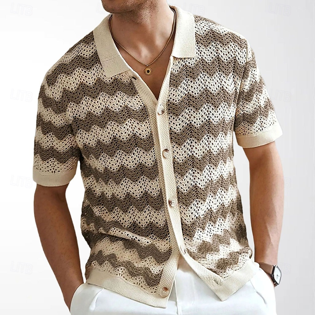 Per uomo Camicia casual Camicia con Bottoni Camicia Jacquard Giallo Blu Marrone Manica Corta Semplice Colletto a Camicia Casuale Quotidiano Traforato Abbigliamento Moda Casual del 2026 a $31.99 –P4