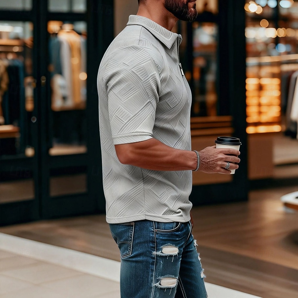 Per uomo Polo con zip Testurizzato Casuale Quotidiano Zip a un quarto Manica Corta Moda Tempo libero Semplice Cerniera Zip a un quarto Estate Primavera Blu Verde translucido blu navy Aalbicocca Blu del 2026 a $22.99 –P18