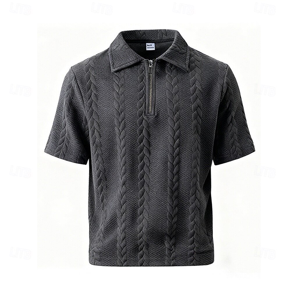 Homme Polo Polo à fermeture éclair Occasionnel Quotidien Zip quart Manche Courte Mode Uni Fermeture éclair Été Printemps Coupe régulière Noir Blanche Kaki Gris foncé Polo de 2026 ? $24.99 –P6