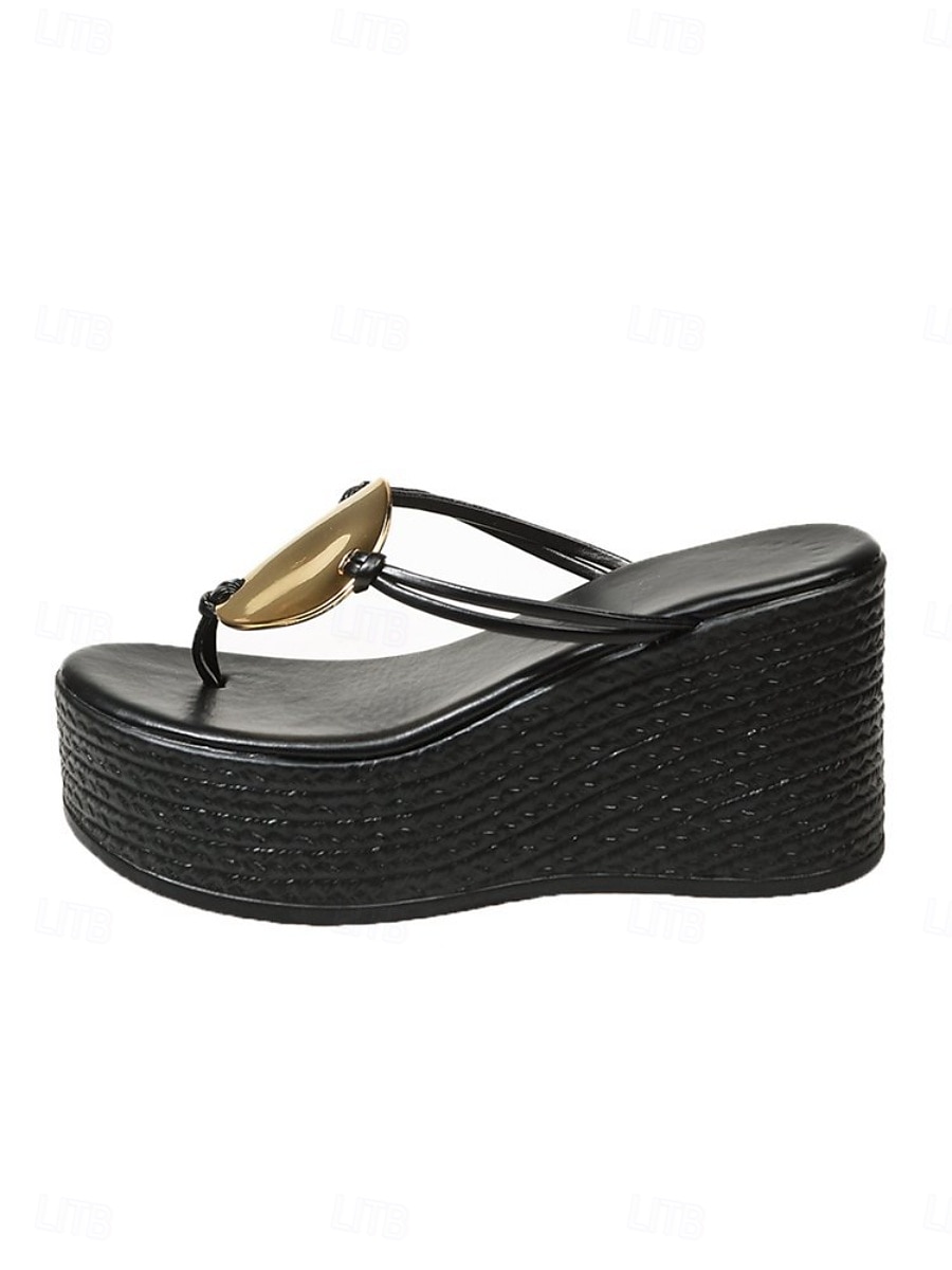 Sandalias de cuña negras elegantes para mujer: elegantes sandalias de plataforma con tiras cruzadas, ideales para vacaciones en hoteles de lujo y para relajarse junto a la piscina en verano. &ropa de 2026 - $26.99 –P4