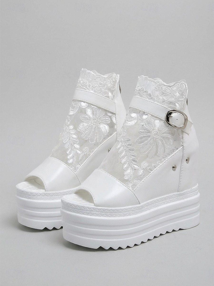 damskie białe koturny na platformie z odkrytymi palcami – stylowe buty ślubne na miejskie wesela 2026 - $34.99 –P3