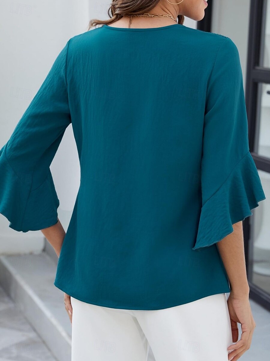 Per donna Camicia Blusa Top in chiffon Volant Semplice Elegante Classico Moderno Manica 3/4 Scollo a V Top Regolari Quotidiano Ferie Uscire Nero Bianco Verde Azzurro Estate Primavera del 2026 a $27.99 –P20