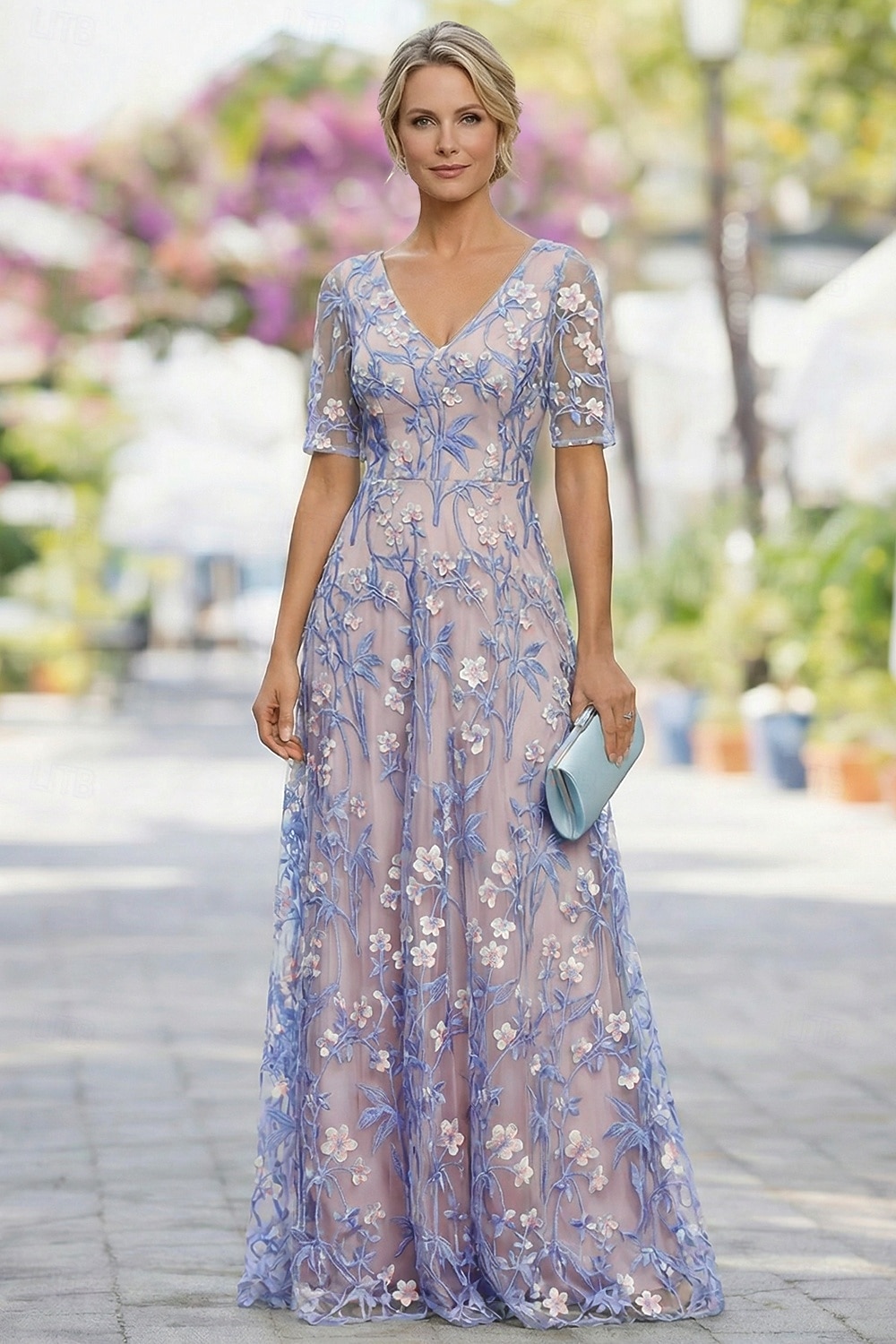 Linea ad A Lunghezza al pavimento Abito da cerimonia per signora Manica Corta Mezza Manica Scollo a V Elegante Vintage Abbellito Formale Ospite di nozze Ricevimento di matrimonio Pizzo Tulle con del 2026 a $182.99 –P4