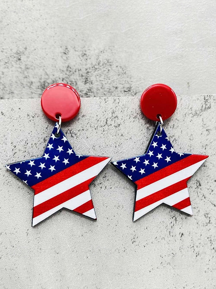 Women's Acrylic Patriotic Dangle Earrings, Multi-Style Sunflower, Star and Heart American Flag Earrings for USA 250th Anniversary, Independence Day, Casual Wear, Travel and Vacation Styling 2026 - $7.99 –P10