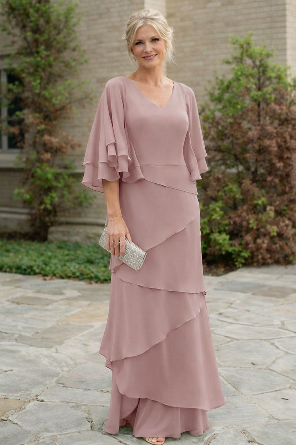 Due Pezzi Linea ad A Lunghezza al pavimento Abito da invitata a nozze Abito Formale Abito a Strati Abito da cerimonia per signora Mezza Manica Scollo a V Elegante Con Stola Ospite di nozze Festa di del 2026 a $206.99 –P14