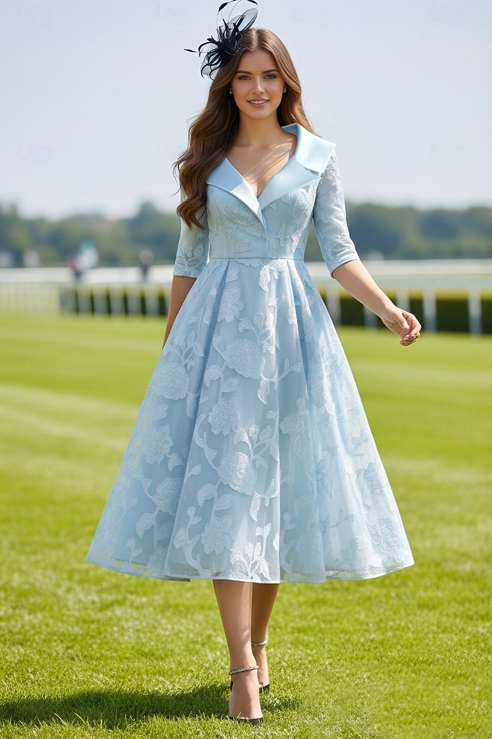 А-силуэт Ниже колена Платье для вечеринки Коктейльные платья Свадебное платье для гостей Платье для матери невесты Рукав 3/4 Рубашечный воротник Элегантный стиль Винтаж 2026 - $163.99 –P1