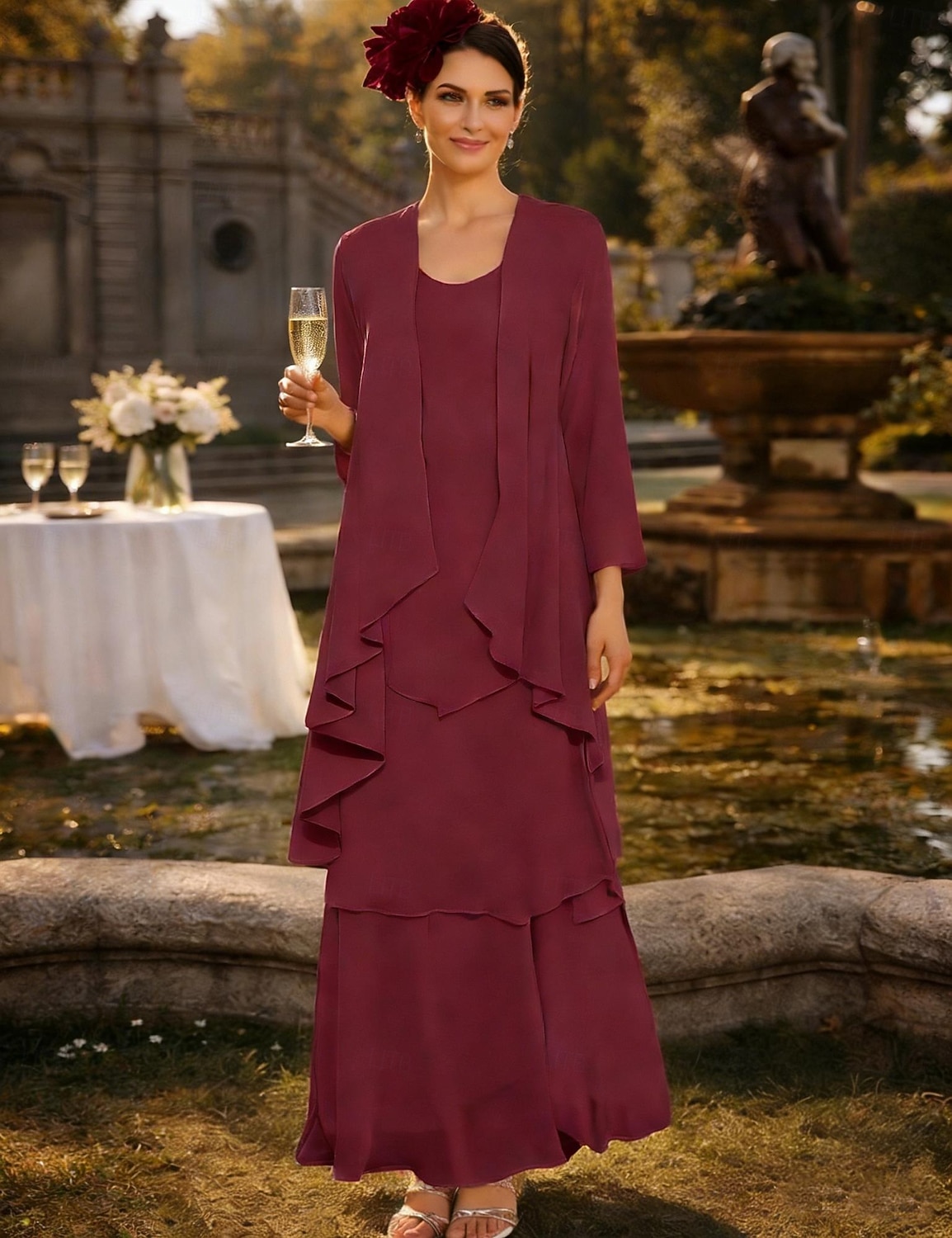 Sheath Column Ankle Length Wedding Guest Dress Mother of the Bride Dress Sleeveless V Neck Elegant Simple Wedding Guest Semi Formal Chiffon with Tier Solid Color 2026 - $172.99 –P9
