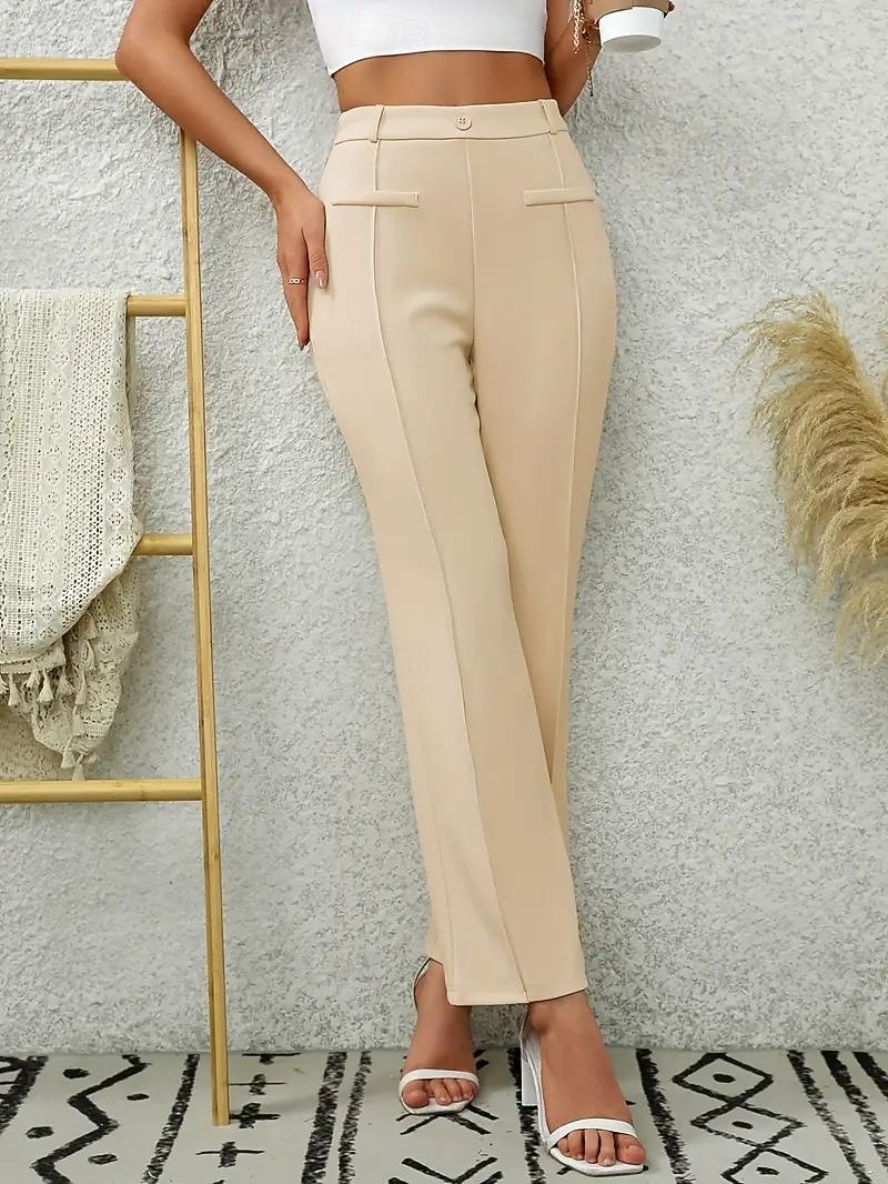Women's Chinos Pants Trousers Straight Elegant Fashion Streetwear Full Length High Waist Plain Comfy Soft Comfortable Inelastic Business Office Work Navy Black Apricot Summer Spring Fall Regular Fit 2026 - $26.99 –P7