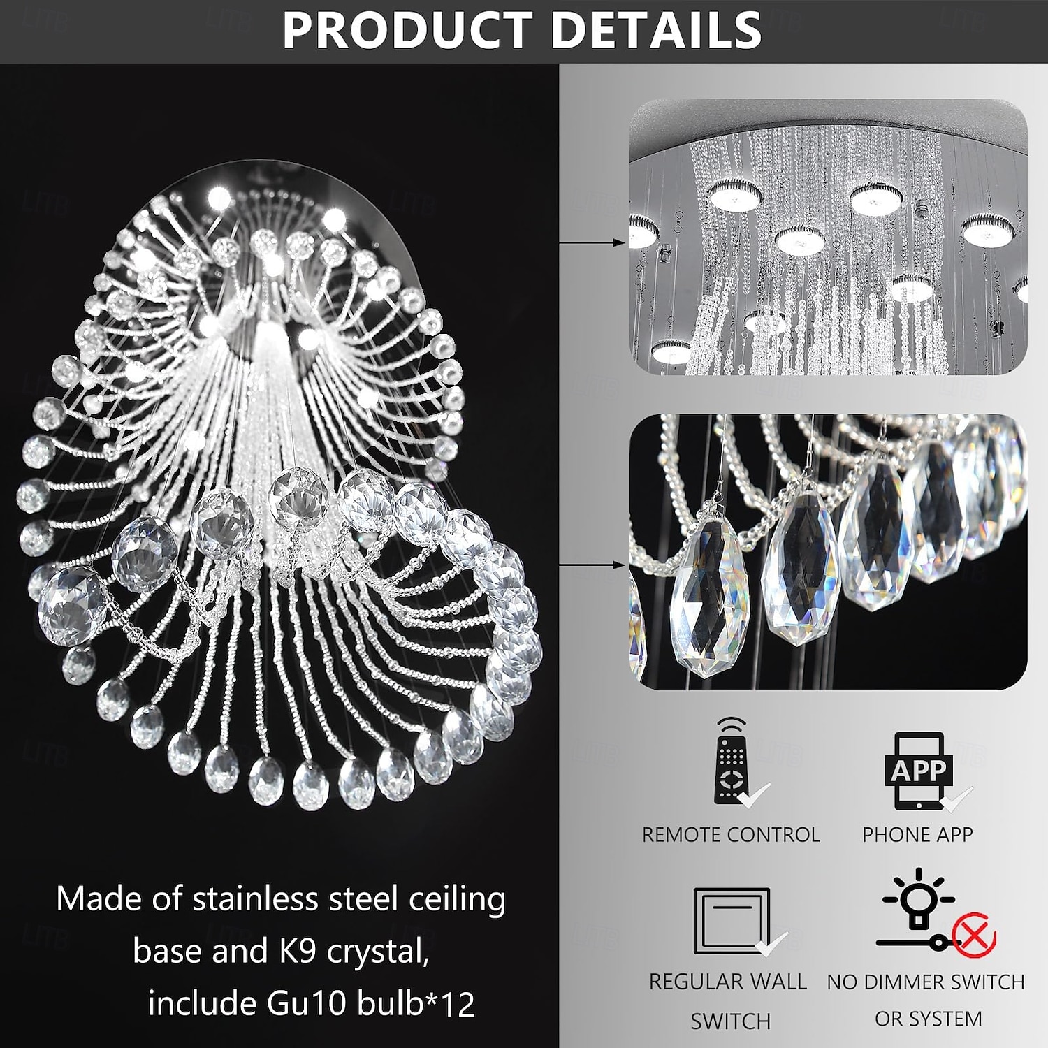 D24'' x H78'' Modern Crystal Chandelier for Foyer Glam Chandelier High Ceiling Chandeliers Large Raindrop Pendant Lights LED Dimmable Light Fixtures for Staircaes Living Room Entryway 2026 - $385.29 –P3