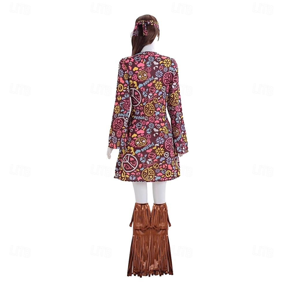 Set Retro Vintage 1970er Kleid Kopfschmuck Zubehör langarm Hippie Disco Fransen Blumen Kostüm Damen Halloween Karneval Musikfestival Retro-Mottoparty Erwachsene Kleid Kopfschmuck Weitere Accessoires 2026 - $54.99 –P4