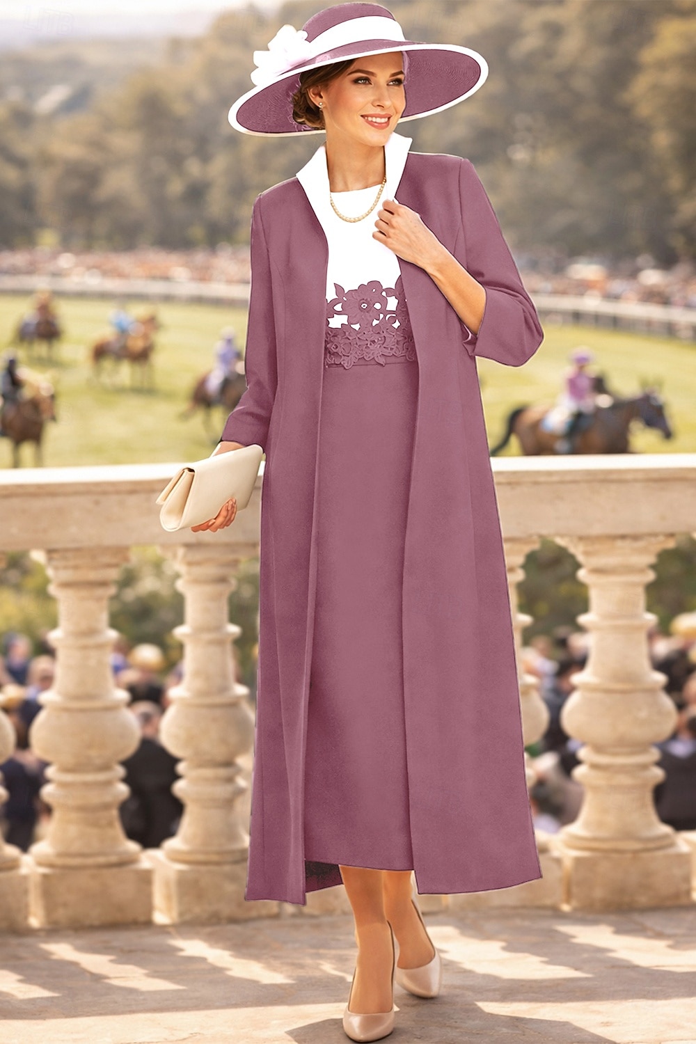 Duas Peças Tubinho Até o Tornozelo Vestido de convidada de casamento Vestido Para Mãe dos Noivos Sem Manga Decorado com Bijuteria Elegante Convidado do casamento Festa de Casamento Igreja Tecido Que de 2026 por $172.99 –P6