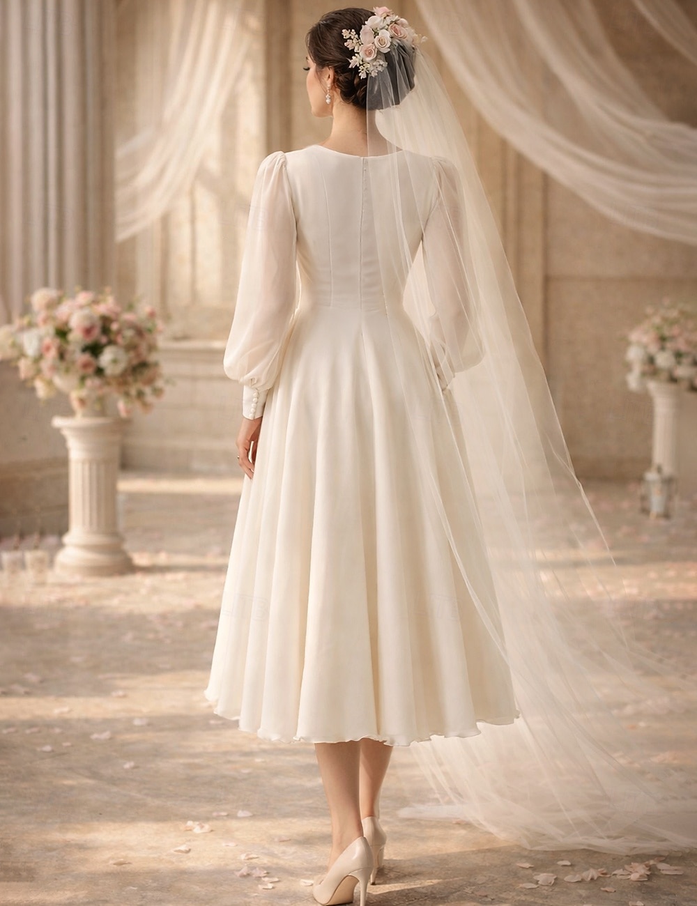 Linia -A Lungime Gleznă Rochița albă mică Rochii de petrecere Rochii de petrecere a burlacilor Rochie de mireasă Elegant Zilnic Mâneci stil Episcop Manșon Lung În V Absolvire Gril pe Kamado  Șifon cu 2026 - Kč2750 –P2